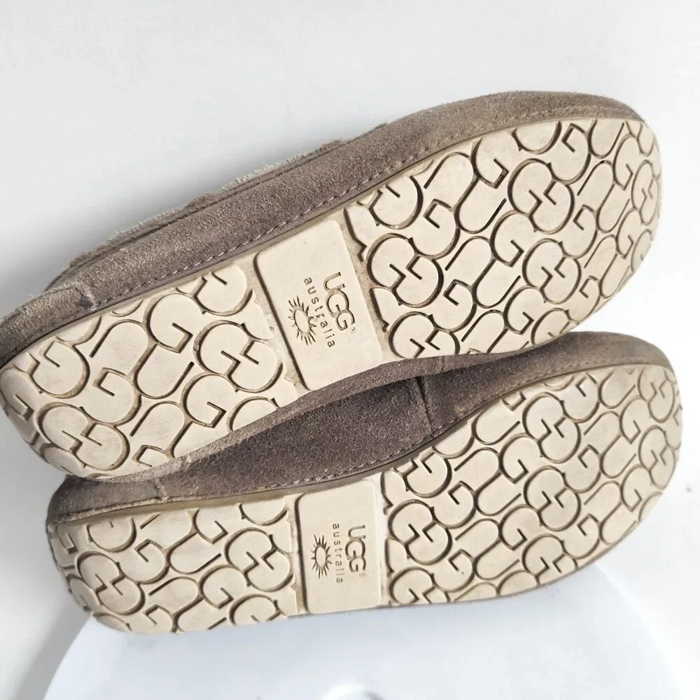 UGG Kids Gray Suede Faux Fur‎ Ryder Jungle Moccasin Slippers 1005160K US Size 4